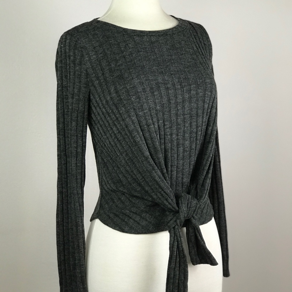 LULUs Your Sweet Love Charcoal Ribbed TieFront Top - Picture 12 of 12
